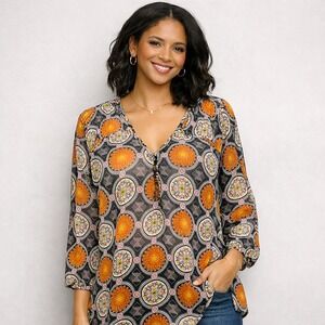 Daniel Rainn Sheer‎ Floral Tunic Blouse Size XL Boho